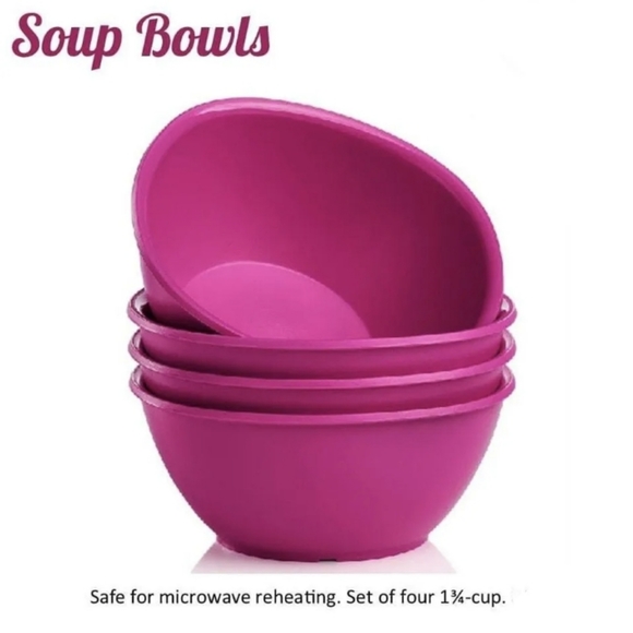Tupperware 4 x Legacy Soup or Cereal Serving 1.75C bowls New - Pretty Pink Punch - Picture 4 of 16